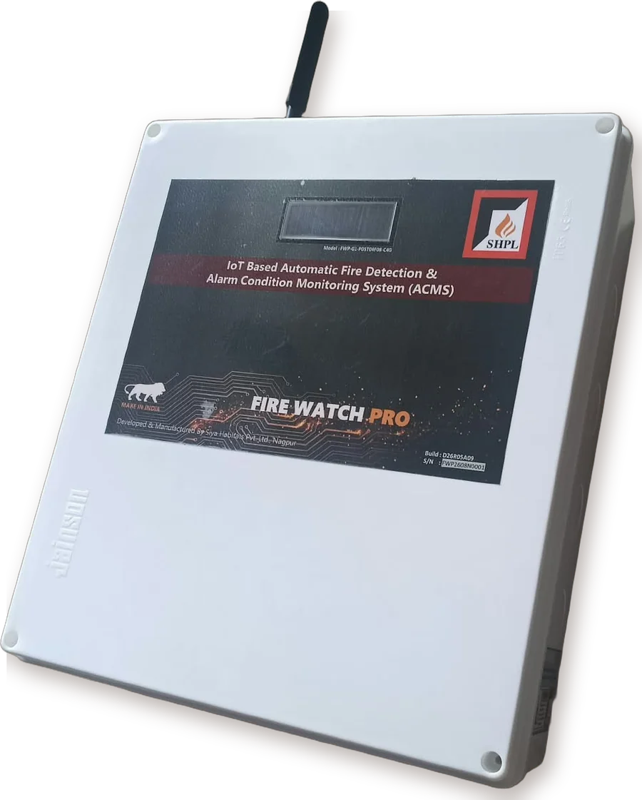 The Fire Watch Pro monitoring unit, three-quarter view